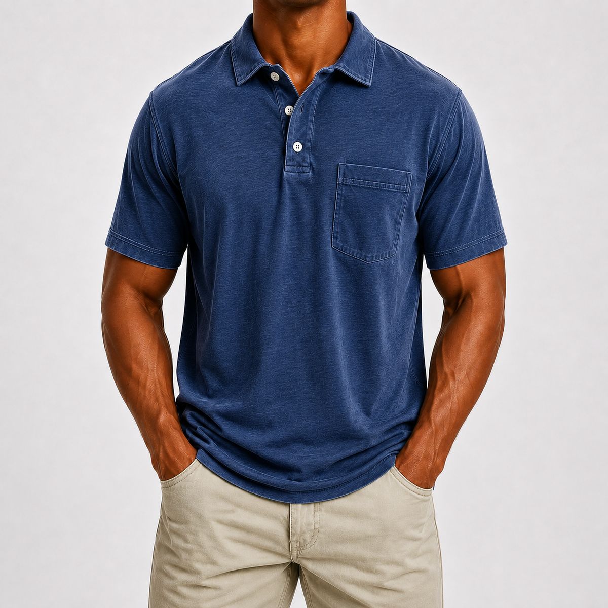 ☀️Limited Deal 8-Pack Men's Washed Cotton Blend Pocket Polo Shirts, Lightweight Breathable 3-Button Relaxed Fit