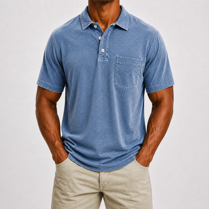 Limited Deal 8-Pack Men's Washed Cotton Blend Pocket Polo Shirts, Lightweight Breathable 3-Button Relaxed Fit
