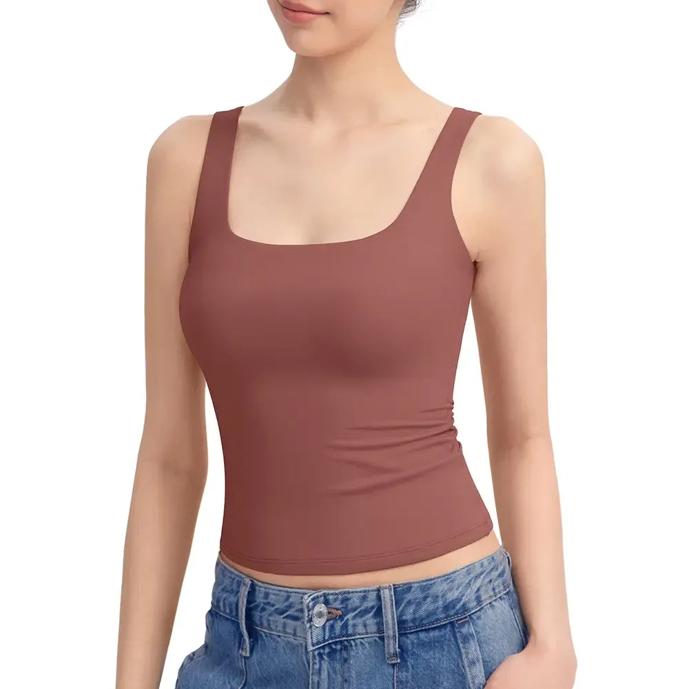 Women Square Neck Double Lined Sleeveless Tank Top Minimalist Casual Basic Tops