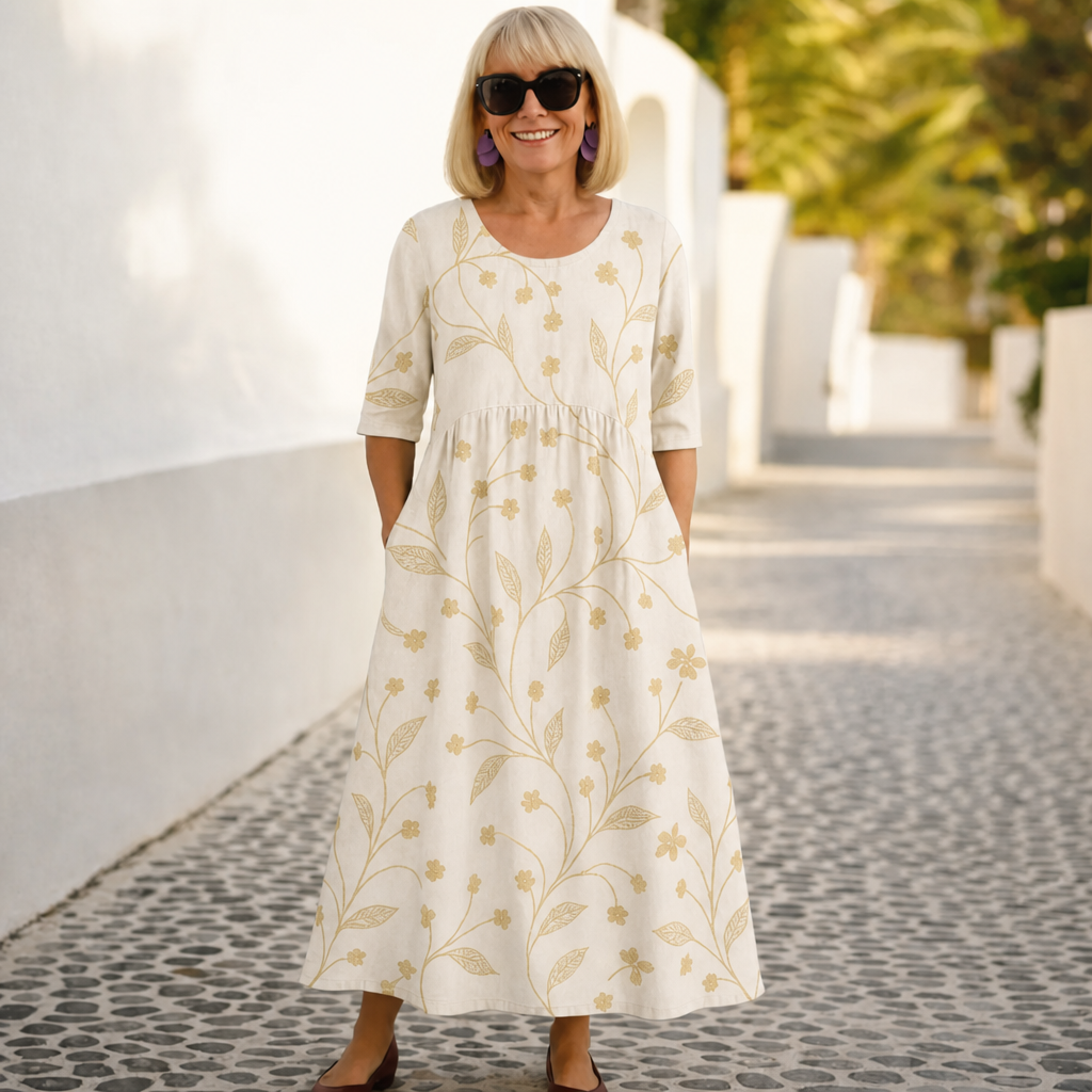 Pack & Save 8-Pack Women's Printed Round-Neck Empire-Waist Midi Dresses, Relaxed Casual Pocket Fit