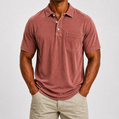 ☀️Limited Deal 8-Pack Men's Washed Cotton Blend Pocket Polo Shirts, Lightweight Breathable 3-Button Relaxed Fit