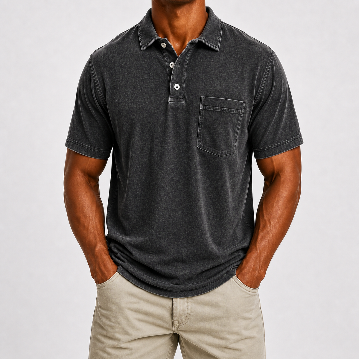 ☀️Limited Deal 8-Pack Men's Washed Cotton Blend Pocket Polo Shirts, Lightweight Breathable 3-Button Relaxed Fit