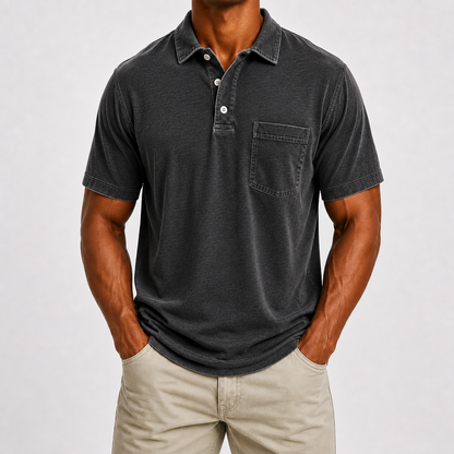 Limited Deal 8-Pack Men's Washed Cotton Blend Pocket Polo Shirts, Lightweight Breathable 3-Button Relaxed Fit