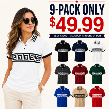 🔥SUMMER FINAL SALE - 9 pack only $49.99🔥Women’s Greek Key Contrast Polo Shirt