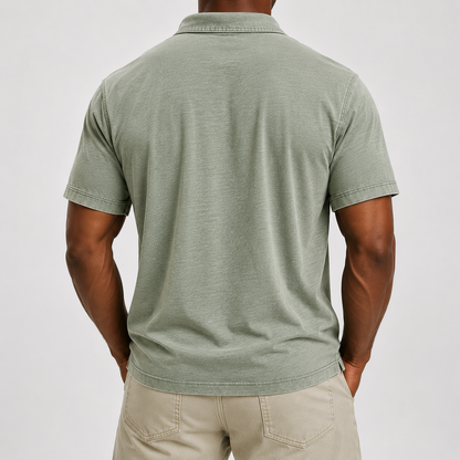 ☀️Limited Deal 8-Pack Men's Washed Cotton Blend Pocket Polo Shirts, Lightweight Breathable 3-Button Relaxed Fit