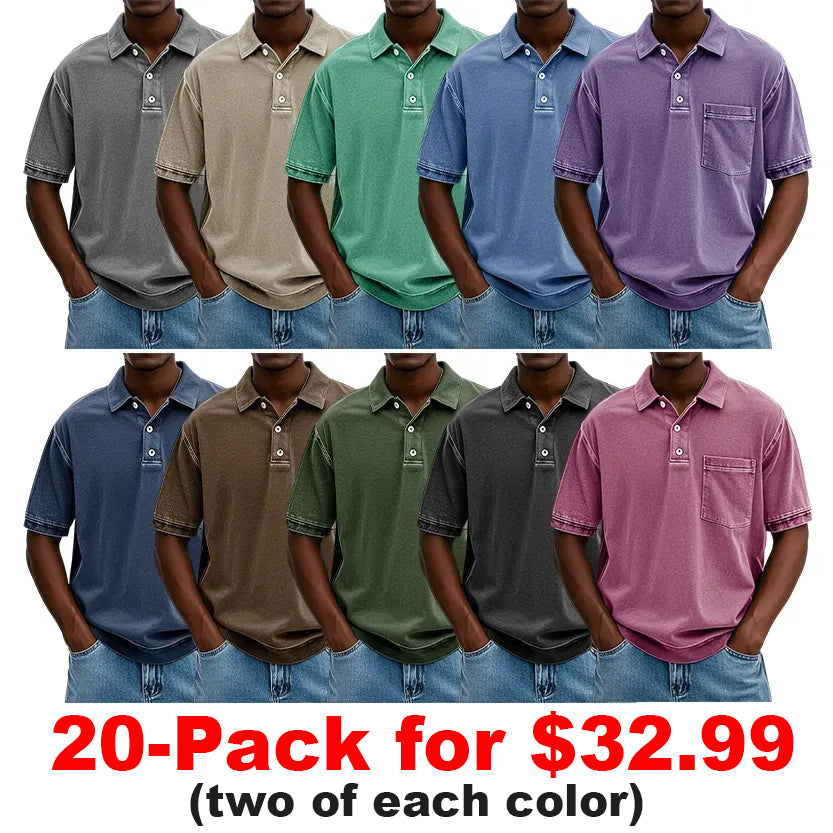Clearance Sale⚡20-Pack Only $32.99⚡Men's Retro Distressed Lapel Short-sleeved Pocket Polo Shirt