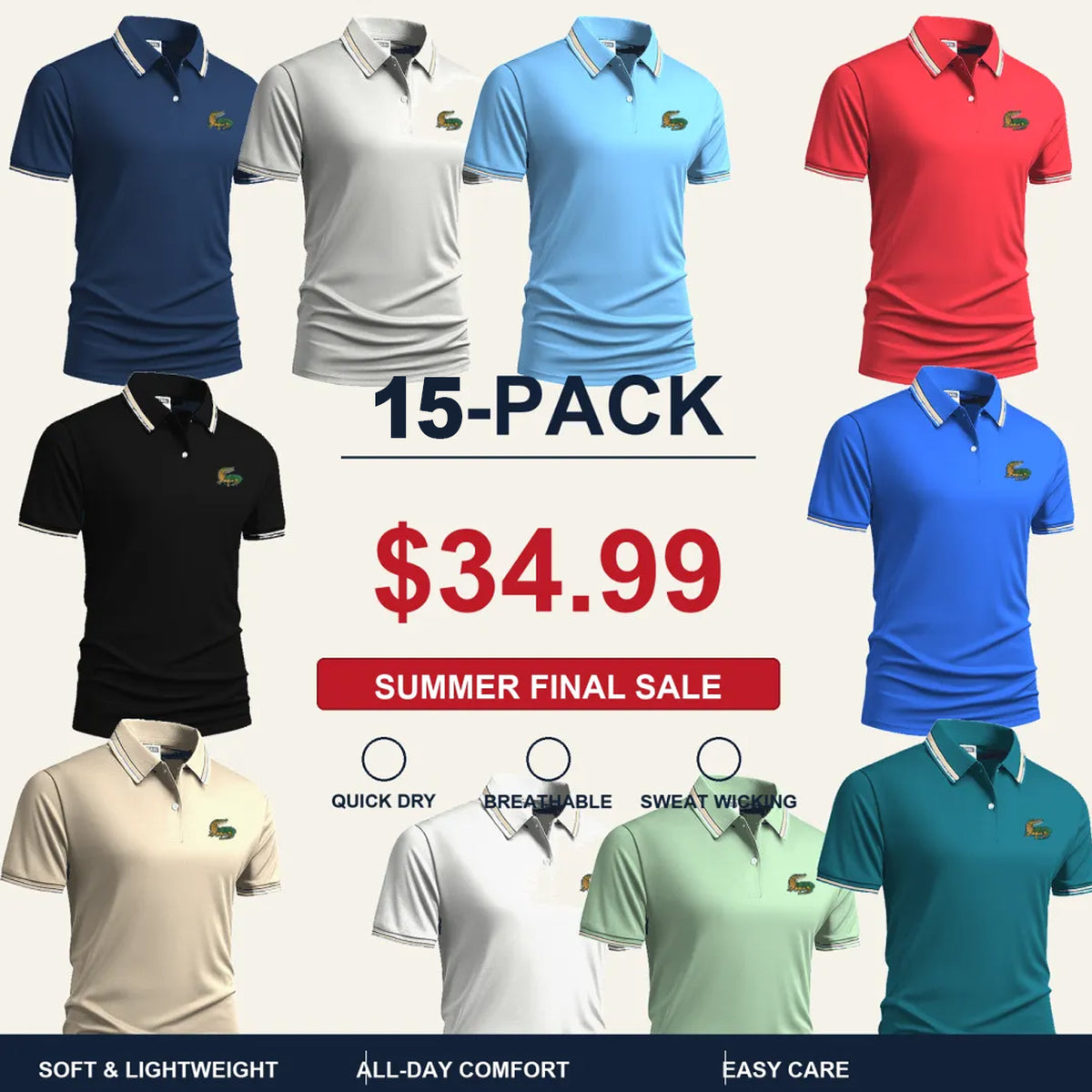 ⏰SUMMER FINAL SALE - Men's Quick Dry Breathable Polo Shirt 15-Pack $34.99