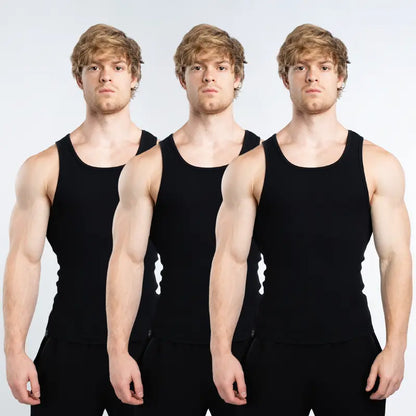 Men’s versatile tank top that smooths bulges and enhances a strong, athletic fit.