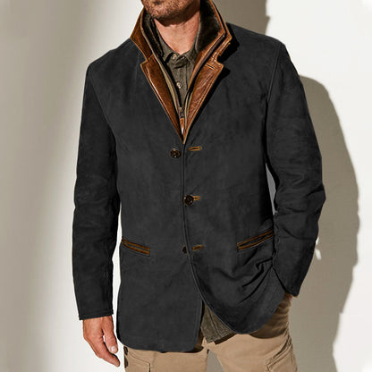 Men's Vintage Carlsbad Calfskin Leather Blazer With Merino Shearling Collar