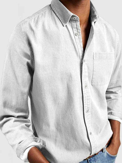 Men's Basics Vintage Washed 100% Cotton Pocket Long Sleeve Shirt