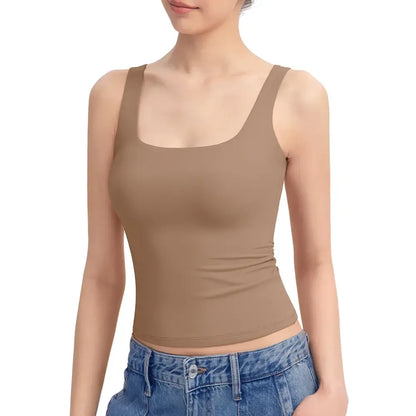 Women Square Neck Double Lined Sleeveless Tank Top Minimalist Casual Basic Tops