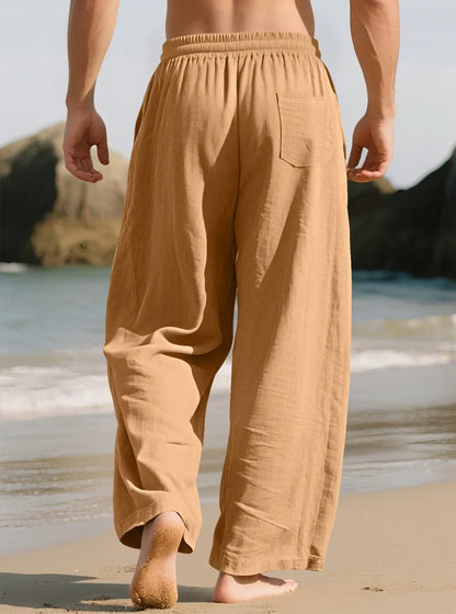 ⚡FINAL SALE⚡ Breathable Linen Pants for Men – Wide Leg Lounge Trousers with Elastic Waist