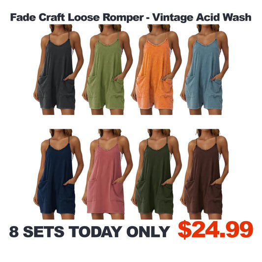 ⚡FINAL SALE⚡ Fade Craft Loose Romper - Vintage Acid Wash