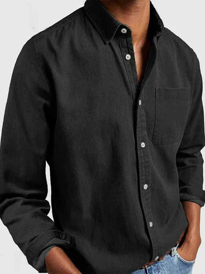 Men's Basics Vintage Washed 100% Cotton Pocket Long Sleeve Shirt