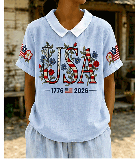 Women's 250th Anniversary Floral Art Printed Casual Top