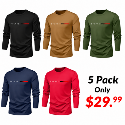 Men's Long Sleeve Casual Crew Neck T-Shirt | 5 Pack Lightweight Everyday Basic Tee