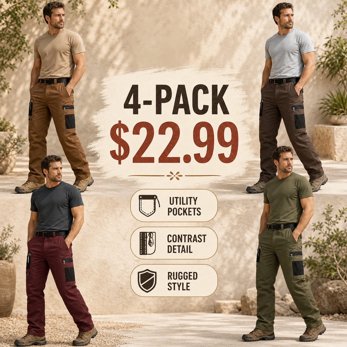 ⚡12 Pack for $38⚡Men's Contrast Pocket Tactical Cargo Pants