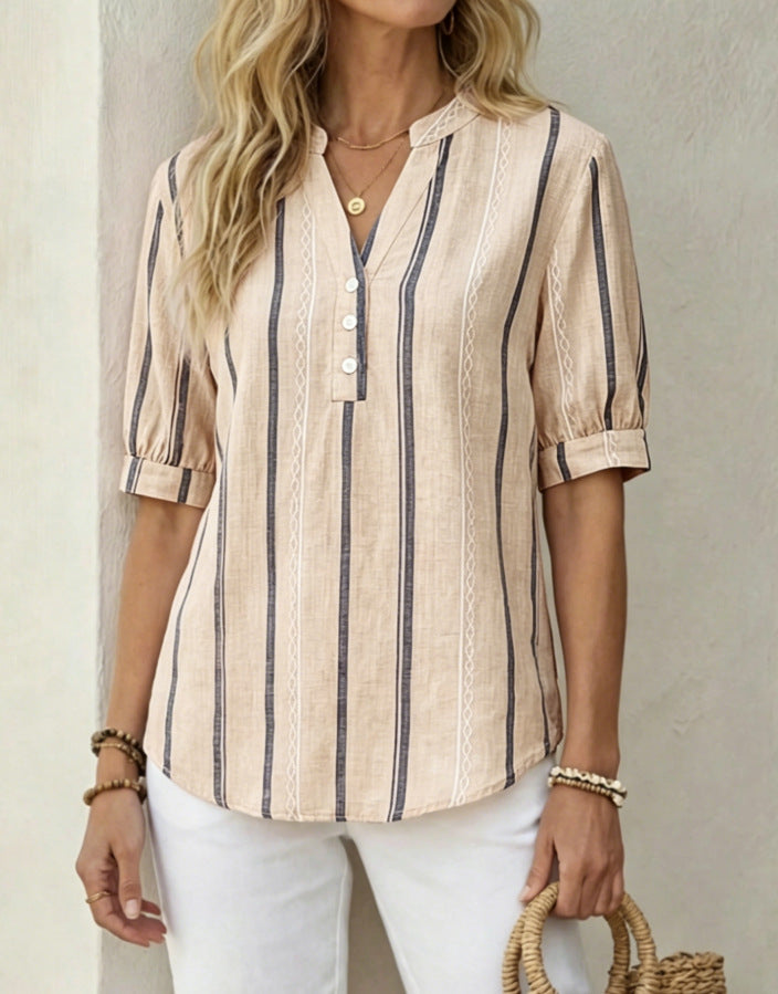 🔥🔥Beautiful and comfortable, women's cotton and linen short-sleeved T-shirt