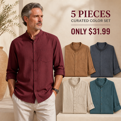 FINAL CLEARANCE - 10-Pack Only $39.99 - Men's Relaxed Mandarin-Collar Three-Quarter-Sleeve Button-Front Shirt