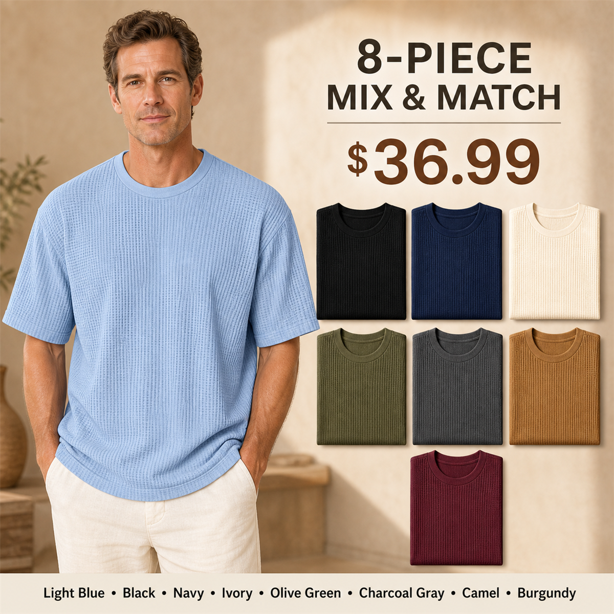 FINAL CLEARANCE - 8-Pack Only $36.99 - Men's Relaxed Textured Crewneck Short-Sleeve T-Shirt
