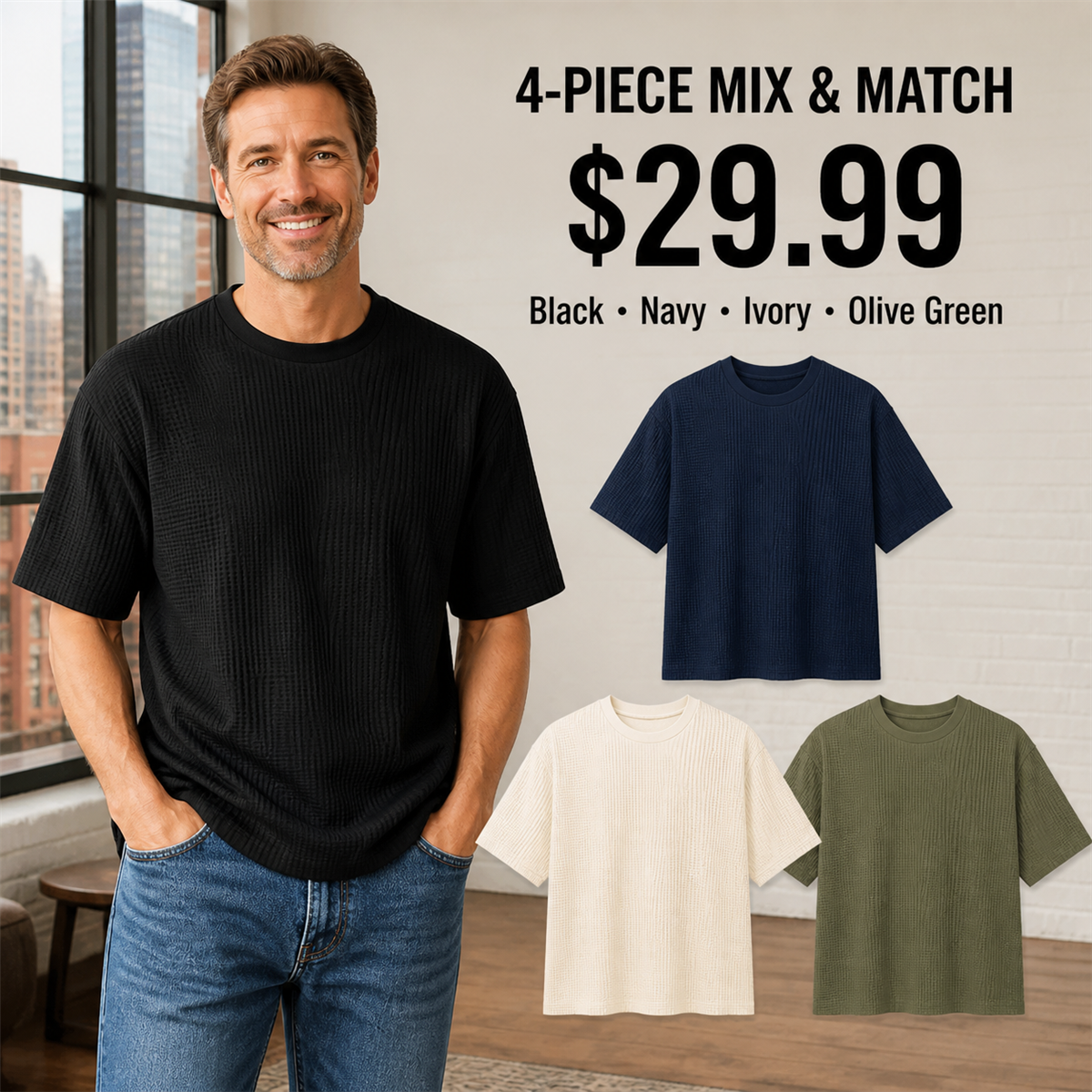 FINAL CLEARANCE - 8-Pack Only $36.99 - Men's Relaxed Textured Crewneck Short-Sleeve T-Shirt