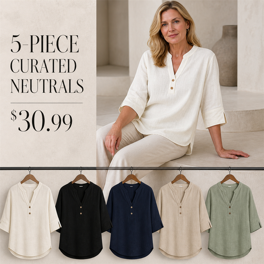FINAL CLEARANCE - 10-Pack Only $37.99 - Women's Relaxed Notch-Neck Three-Quarter-Sleeve Blouse