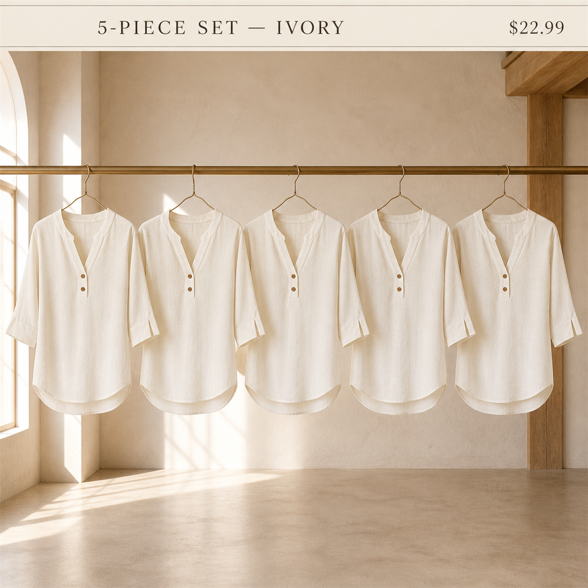 FINAL CLEARANCE - 10-Pack Only $37.99 - Women's Relaxed Notch-Neck Three-Quarter-Sleeve Blouse