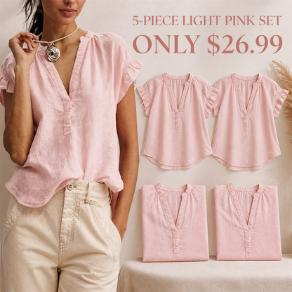 FINAL CLEARANCE - 10-Pack Only $36.99 - Women's Textured V-Neck Flutter-Sleeve Blouse