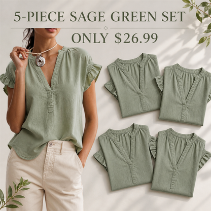 FINAL CLEARANCE - 10-Pack Only $36.99 - Women's Textured V-Neck Flutter-Sleeve Blouse