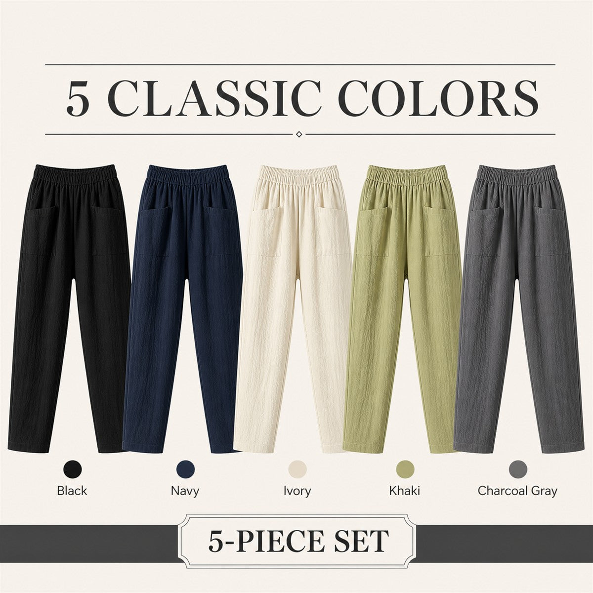 FINAL CLEARANCE - 10-Pack Only $38.99 - Women's Relaxed Elastic-Waist Tapered Pants with Patch Pockets