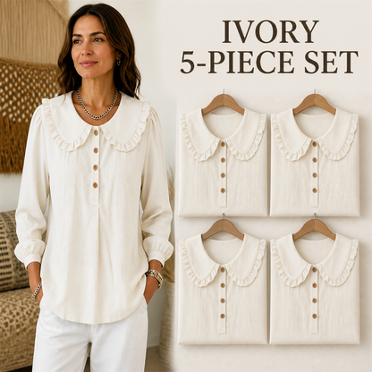 FINAL CLEARANCE - 10-Pack Only $38.99 - Women's Ruffle-Collar Long-Sleeve Button-Placket Blouse