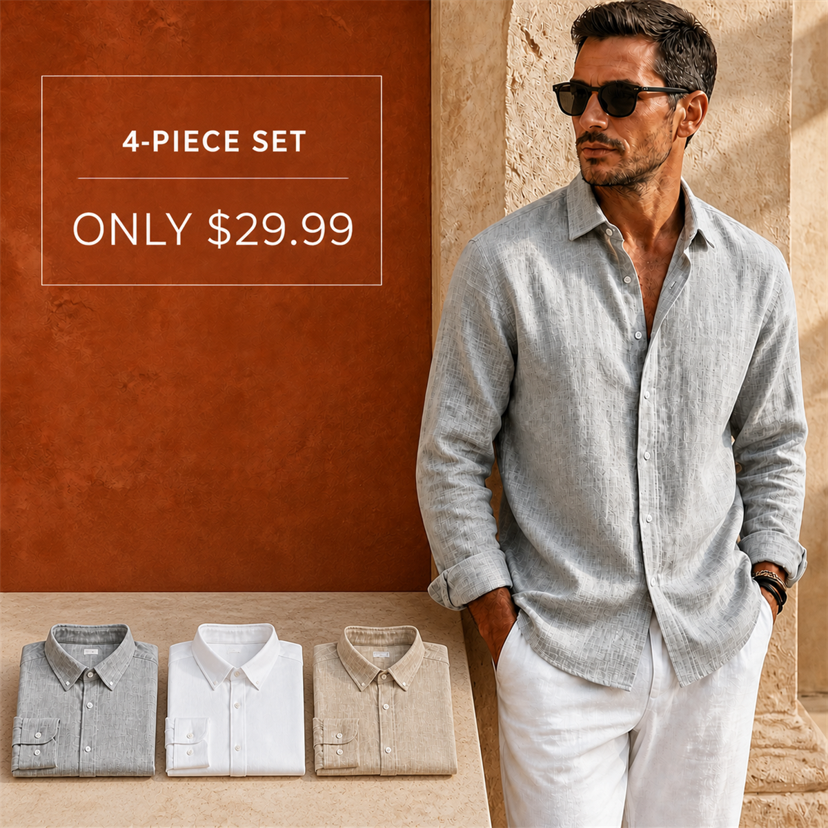 Men's Textured Long-Sleeve Button-Down Shirt