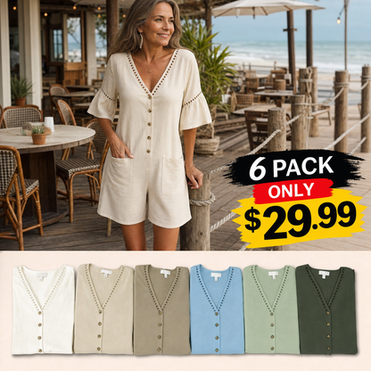 Women's Eyelet Trim Button Front Beach Romper