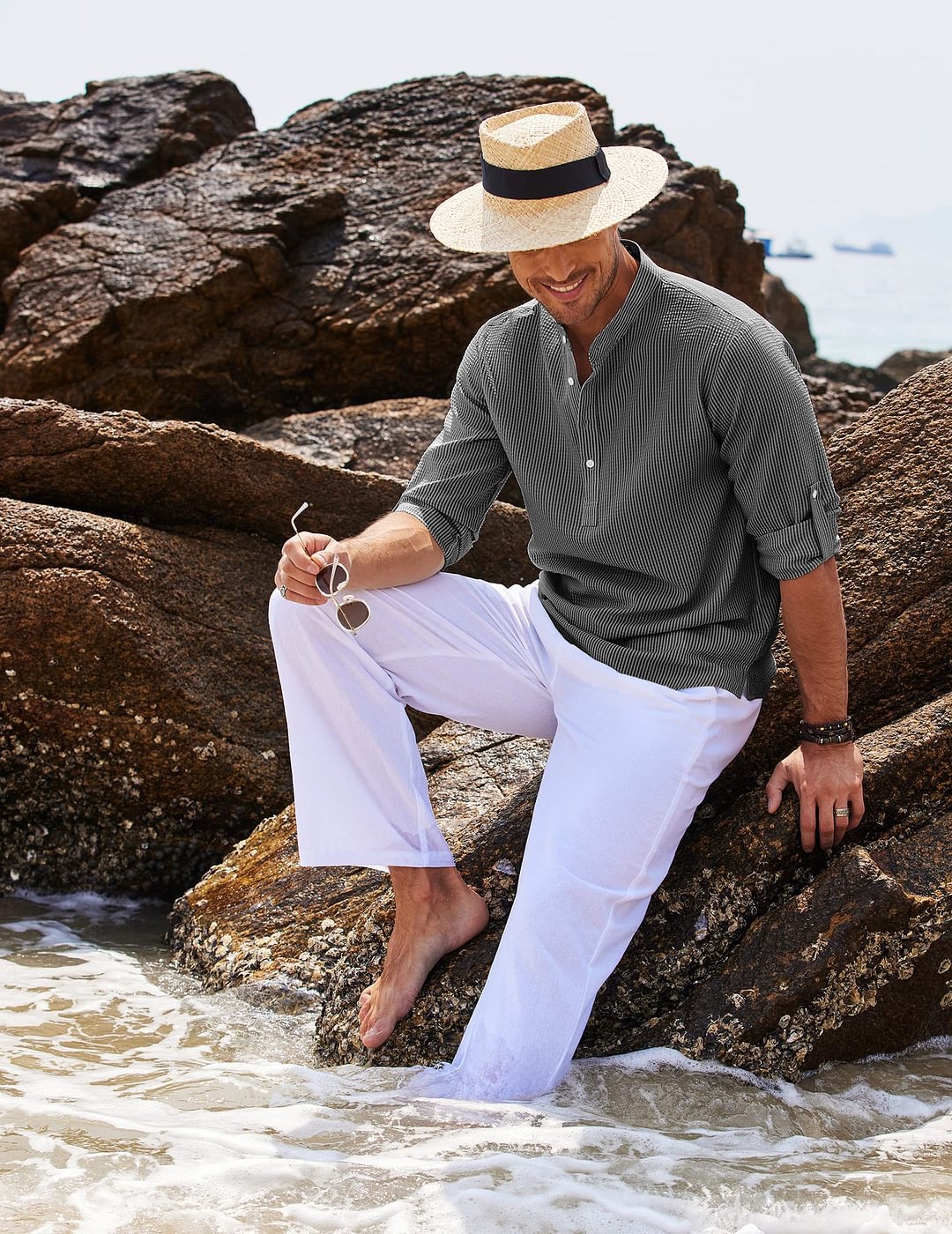 Men's Stand Collar Open Button Shirt Casual Shirt Tops