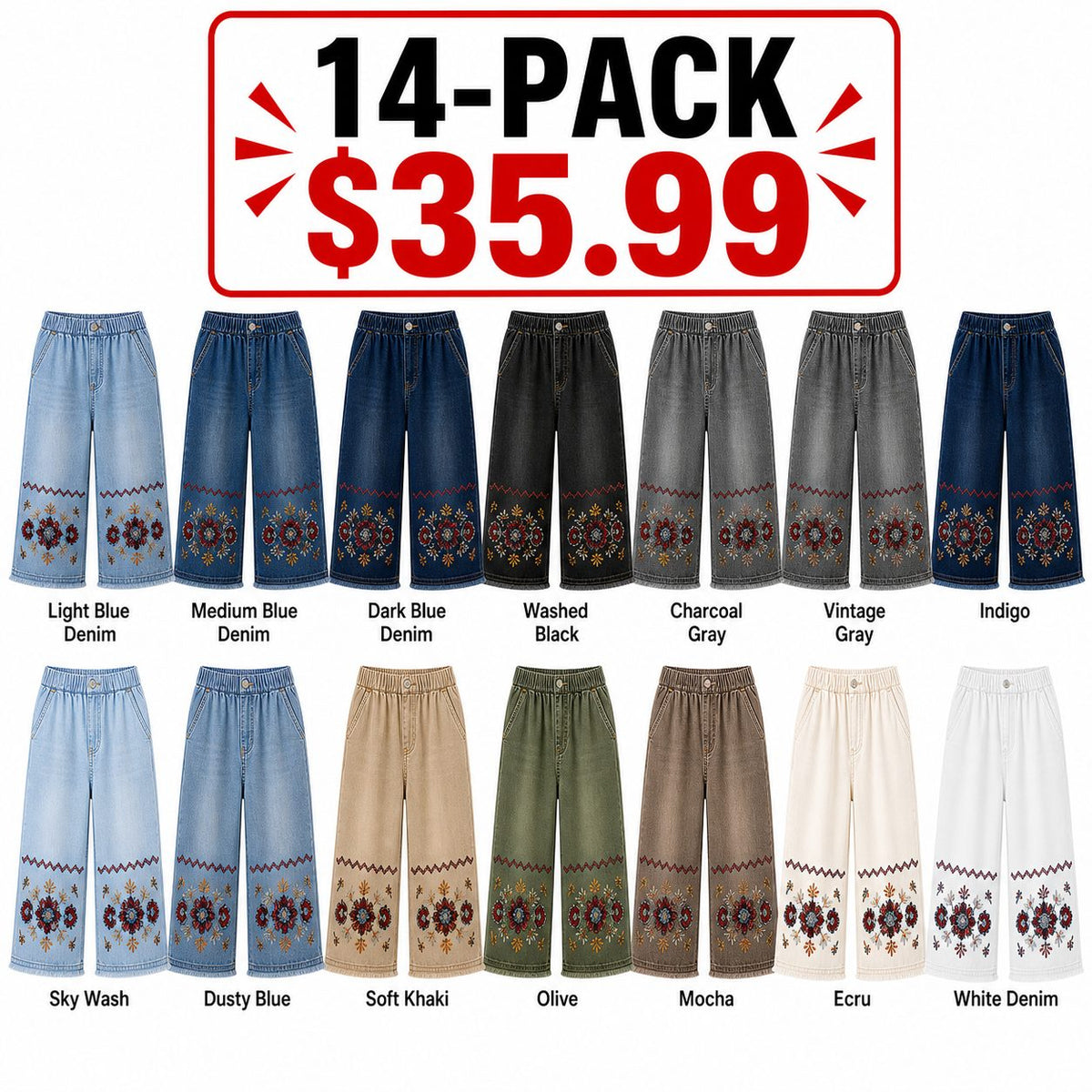 CLEARANCE SALE - Women's Embroidered Denim Capri Pants - 14 Washes & Bundle Deals