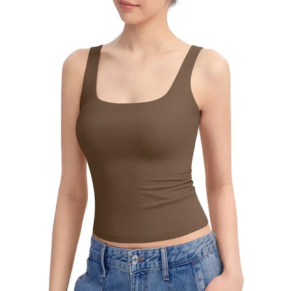 Women Square Neck Double Lined Sleeveless Tank Top Minimalist Casual Basic Tops