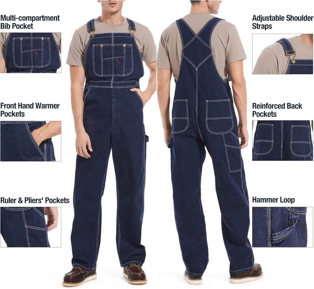 🔥Last Day Promotion🔥Men's Denim Bib Overalls, Workwear with Adjustable Straps and Convenient Tool Pockets