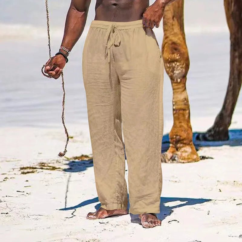 Casual Loose Cotton Linen Men Pants Summer Male High Elastic Waist Wide Leg Sand Holiday Beachwear Straight Full Trousers