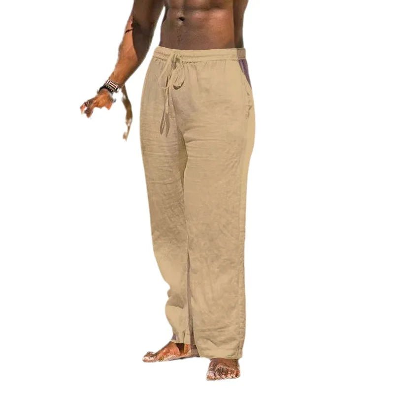 Casual Loose Cotton Linen Men Pants Summer Male High Elastic Waist Wide Leg Sand Holiday Beachwear Straight Full Trousers