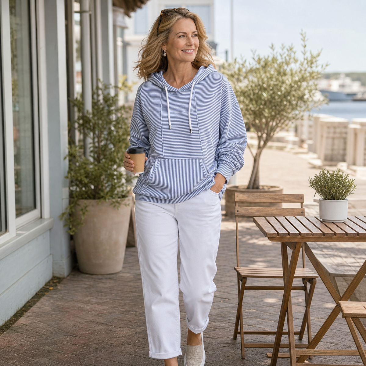 Women's Oversized Striped Hooded Pullover Sweatshirt