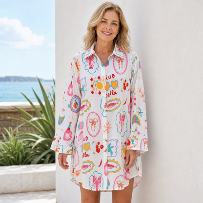 Women's Printed Long Sleeve Shirt Dress