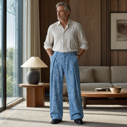 Men's Embossed Floral Wide-Leg Casual Pants