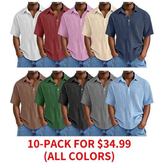 Men's Simple Daily Loose Pleated Texture Short Sleeve Lapel Polo Shirt