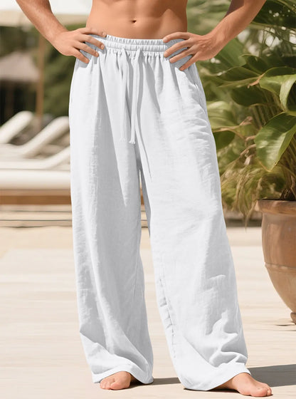 ⚡FINAL SALE⚡ Breathable Linen Pants for Men – Wide Leg Lounge Trousers with Elastic Waist