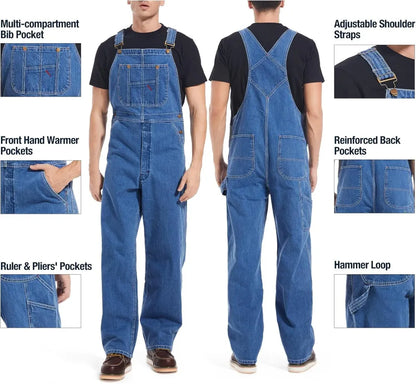 🔥Last Day Promotion🔥Men's Denim Bib Overalls, Workwear with Adjustable Straps and Convenient Tool Pockets