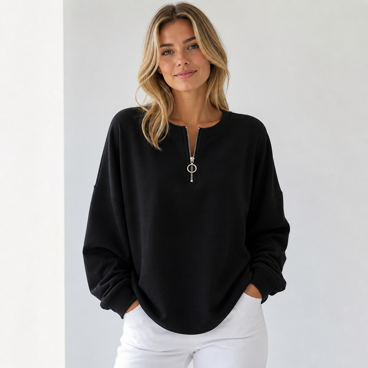 ⏰Clearance Sale⚡10 Pack for $28⚡Women's Oversized Half-Zip Pullover