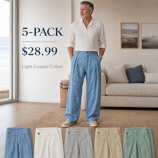 Men's Embossed Floral Wide-Leg Casual Pants