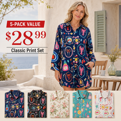 Women's Printed Long Sleeve Shirt Dress