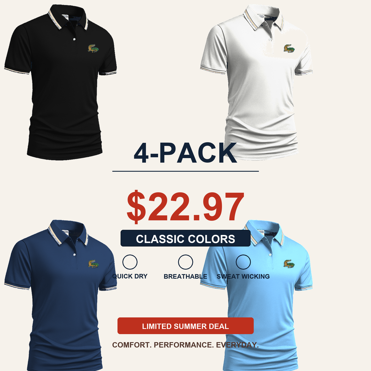 SUMMER FINAL SALE - Men's Quick Dry Breathable Polo Shirt 15-Pack $34.99