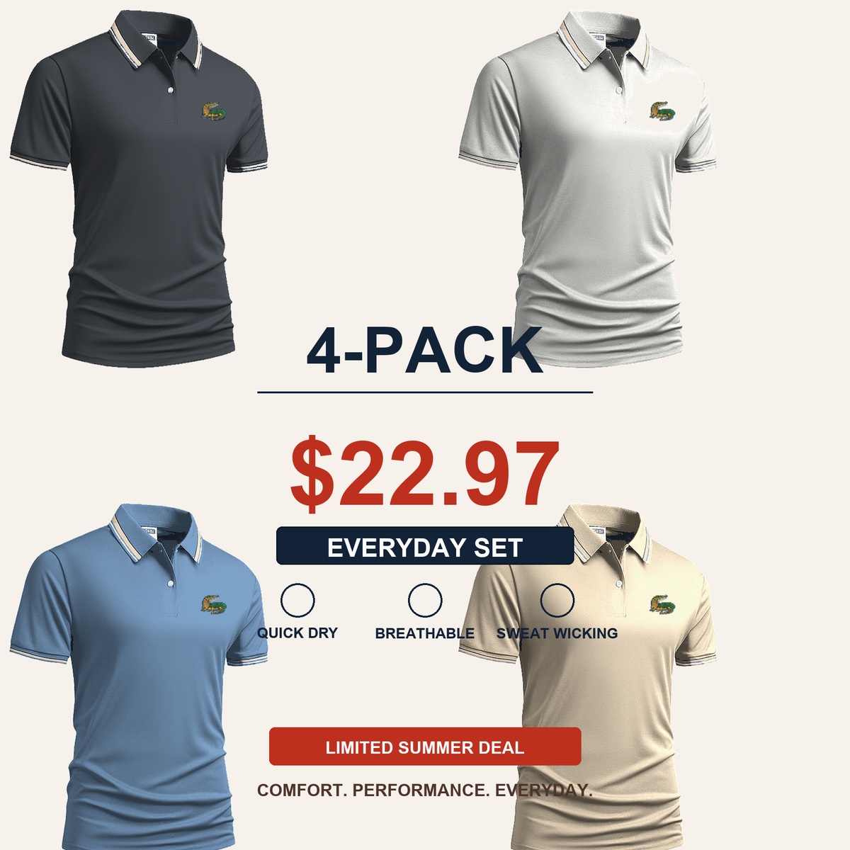 SUMMER FINAL SALE - Men's Quick Dry Breathable Polo Shirt 15-Pack $34.99